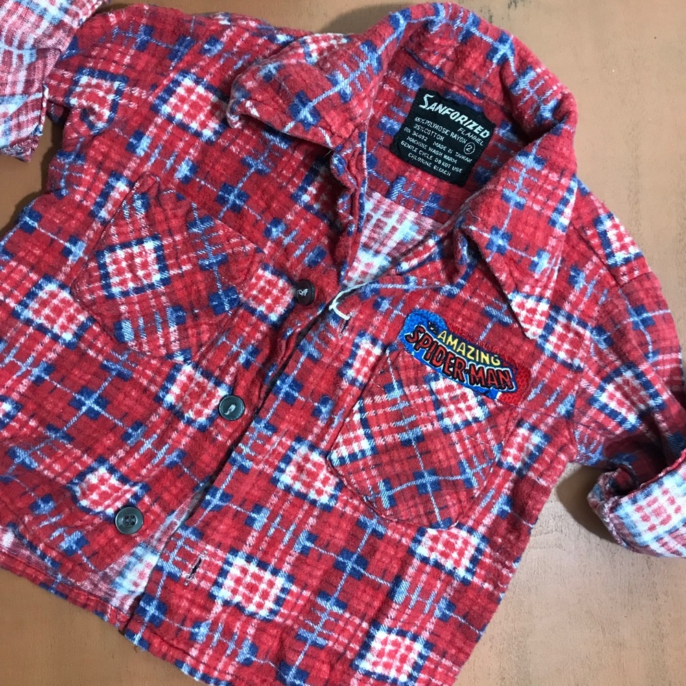 Vintage Baby Flannel with Spider-Man Pocket Patch